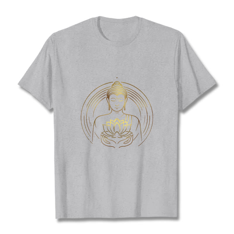 Nimara Ritual Golden Buddha Holding A Lotus Flower Tee T-shirt