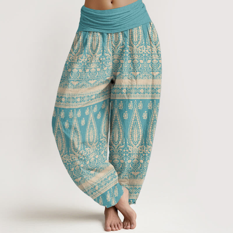 Nimara Ritual Pure Cotton Casual Feather Stripes Design Women's Elastic Waist Harem Pants