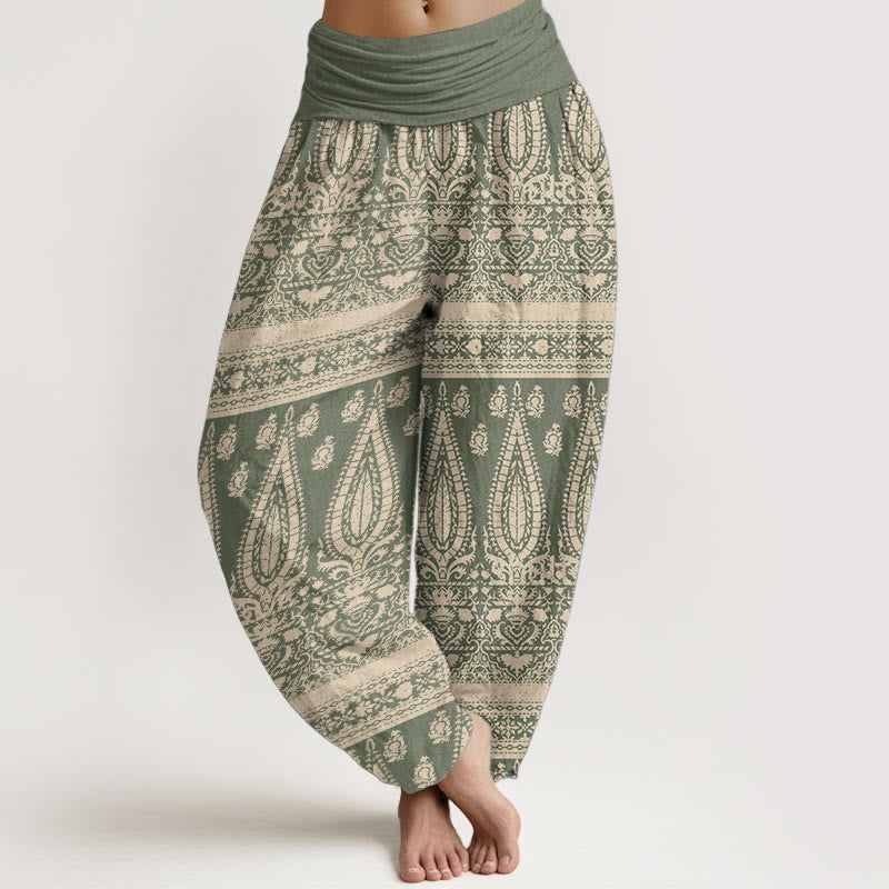 Nimara Ritual Pure Cotton Casual Feather Stripes Design Women's Elastic Waist Harem Pants