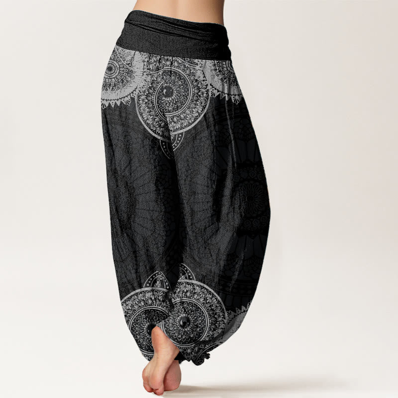 Nimara Ritual Pure Cotton Circular Mandala Design Women's Elastic Waist Harem Pants