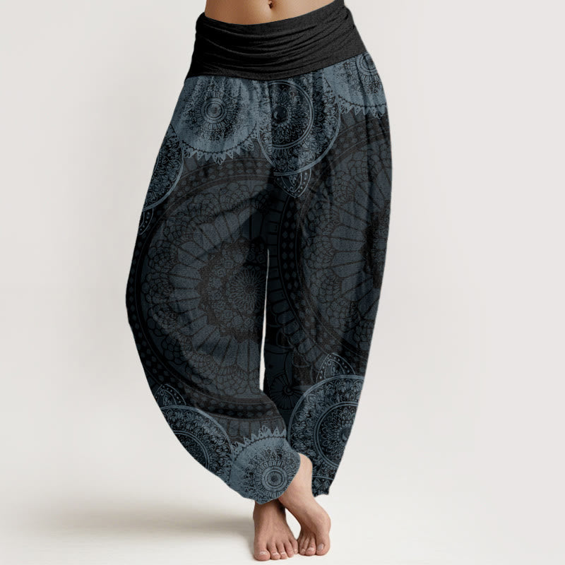 Nimara Ritual Pure Cotton Circular Mandala Design Women's Elastic Waist Harem Pants