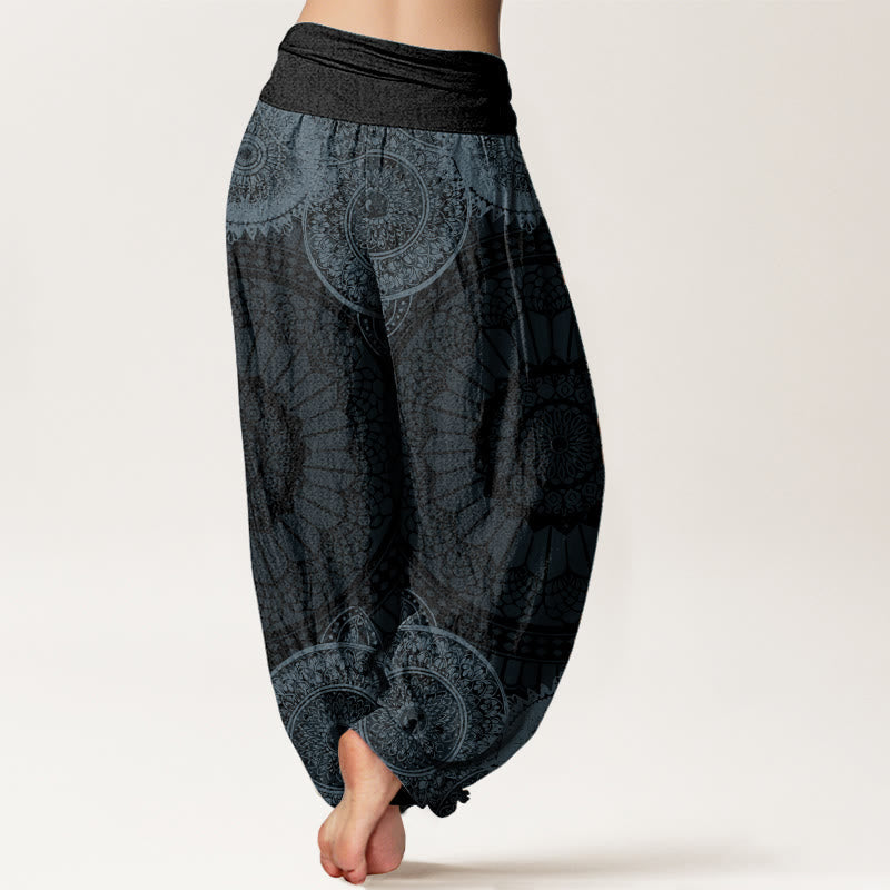 Nimara Ritual Pure Cotton Circular Mandala Design Women's Elastic Waist Harem Pants
