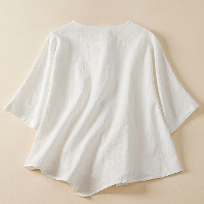 Nimara Ritual Casual Flower Colorful Frog Button Half Sleeve Women's Shirt