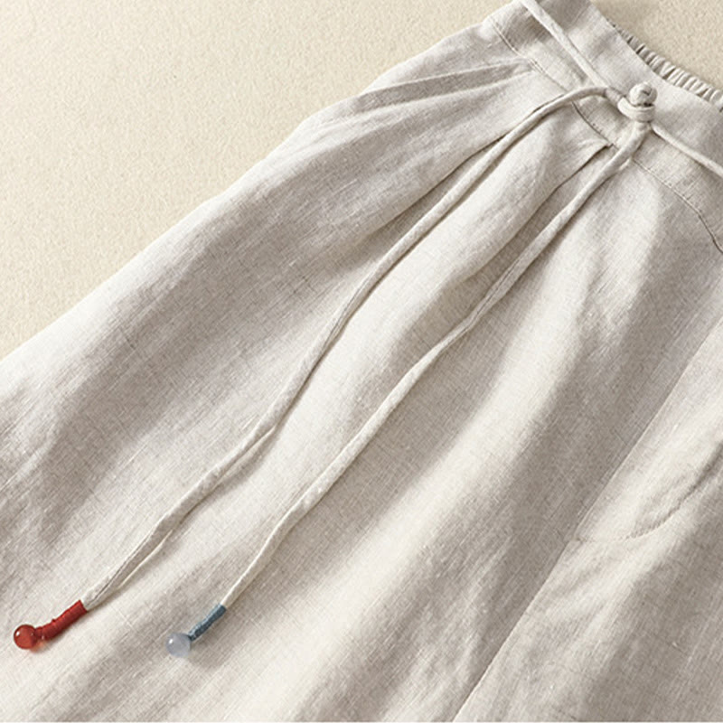 Nimara Ritual Spring Casual Solid Color Drawstring Design Women's Cotton Linen 7-8 Length Wide Leg Pants With Pockets