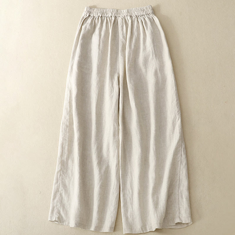 Nimara Ritual Spring Casual Solid Color Drawstring Design Women's Cotton Linen 7-8 Length Wide Leg Pants With Pockets