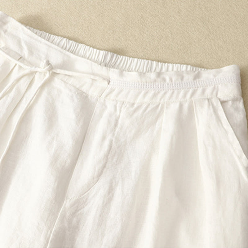 Nimara Ritual Spring Casual Solid Color Drawstring Design Women's Cotton Linen 7-8 Length Wide Leg Pants With Pockets