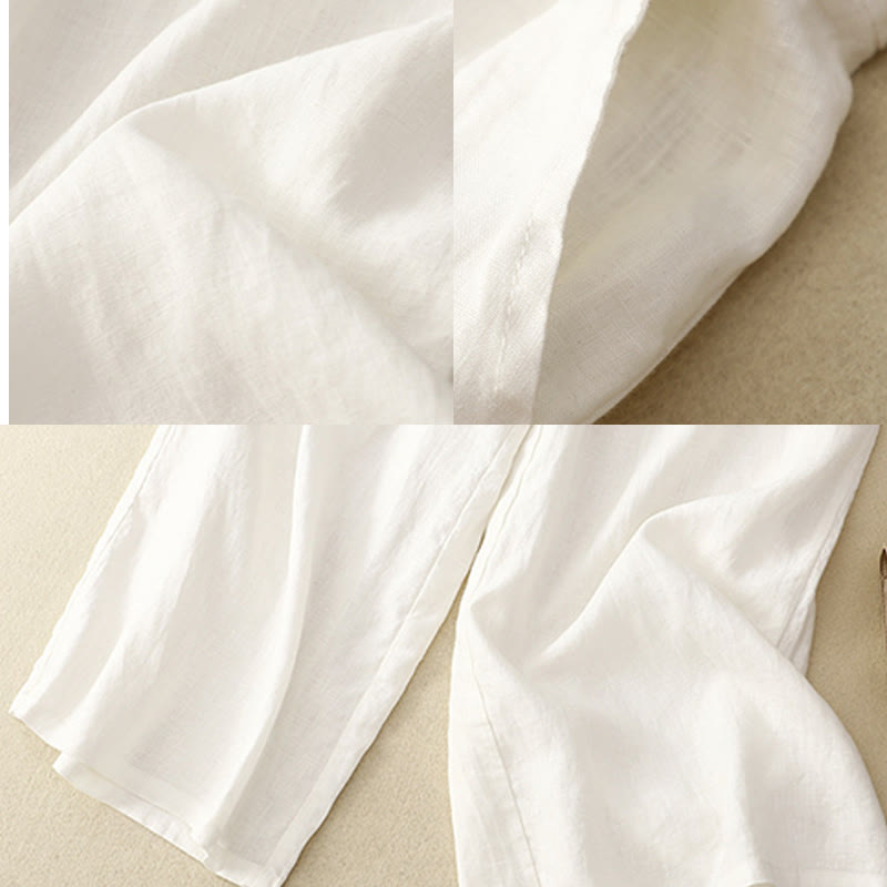 Nimara Ritual Spring Casual Solid Color Drawstring Design Women's Cotton Linen 7-8 Length Wide Leg Pants With Pockets