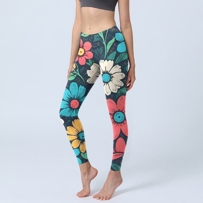 Nimara Ritual Colorful Flower Pattern Print Gym Leggings Women's Yoga Pants