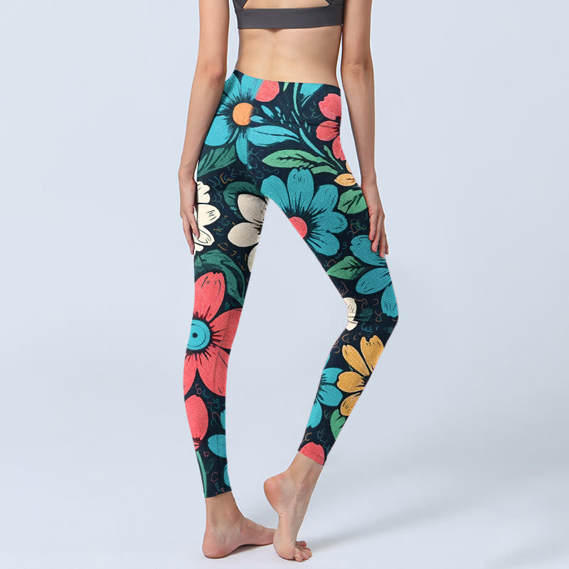Nimara Ritual Colorful Flower Pattern Print Gym Leggings Women's Yoga Pants