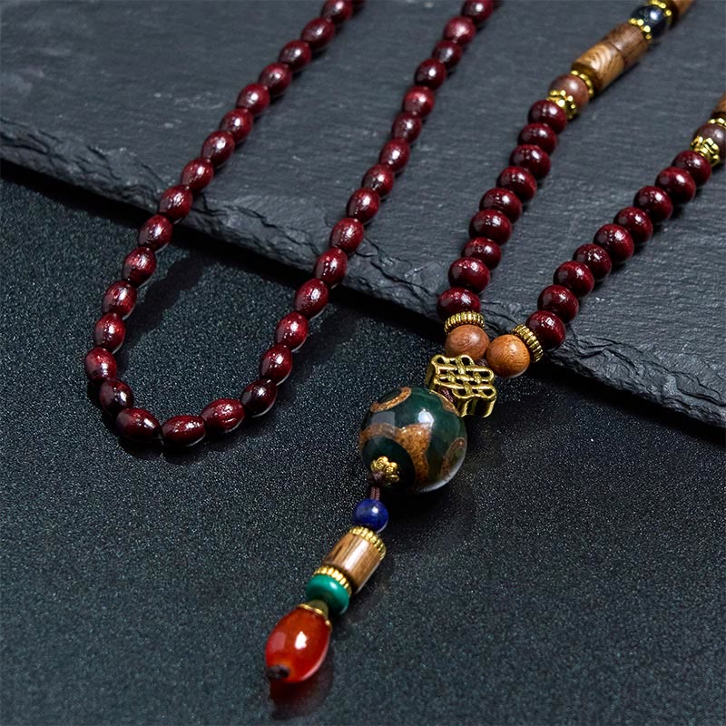 Peace and Protection Tibetan Handmade Wenge Wood Dzi Bead Elephant Head Necklace Pendant