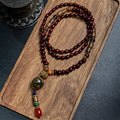 Peace and Protection Tibetan Handmade Wenge Wood Dzi Bead Elephant Head Necklace Pendant