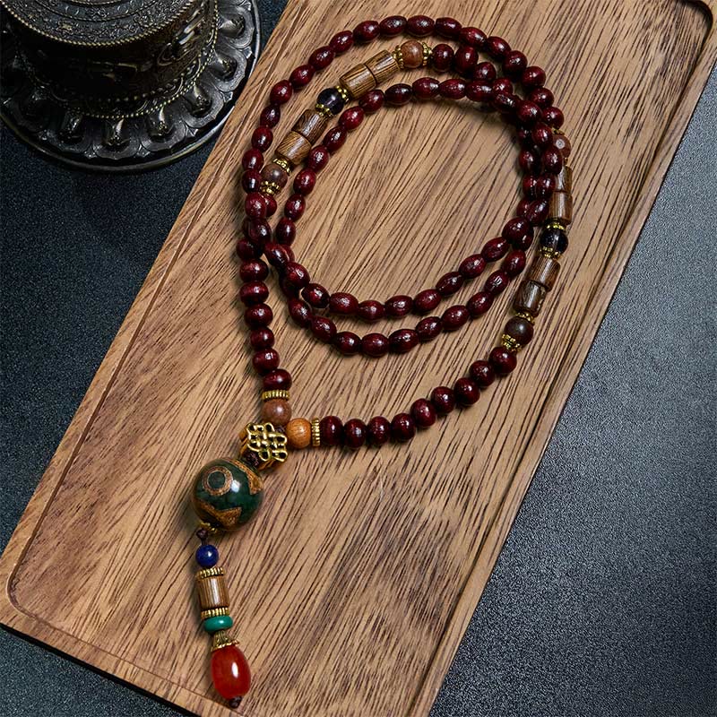 Peace and Protection Tibetan Handmade Wenge Wood Dzi Bead Elephant Head Necklace Pendant