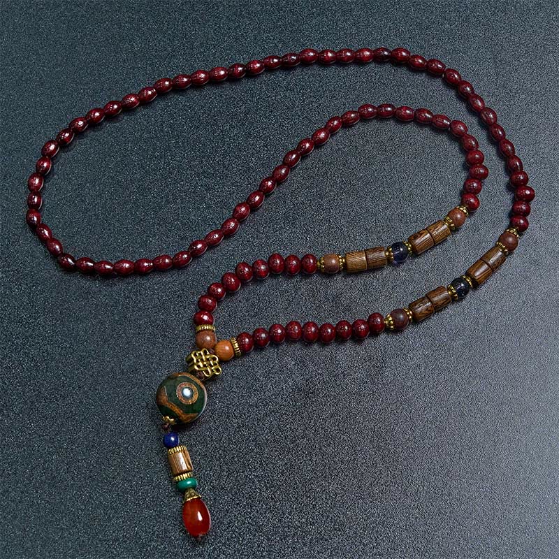 Peace and Protection Tibetan Handmade Wenge Wood Dzi Bead Elephant Head Necklace Pendant