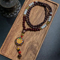 Peace and Creativity Tibetan Handmade Wood Beads Om Mani Padme Hum Samantabhadra Bodhisattva Necklace Pendant