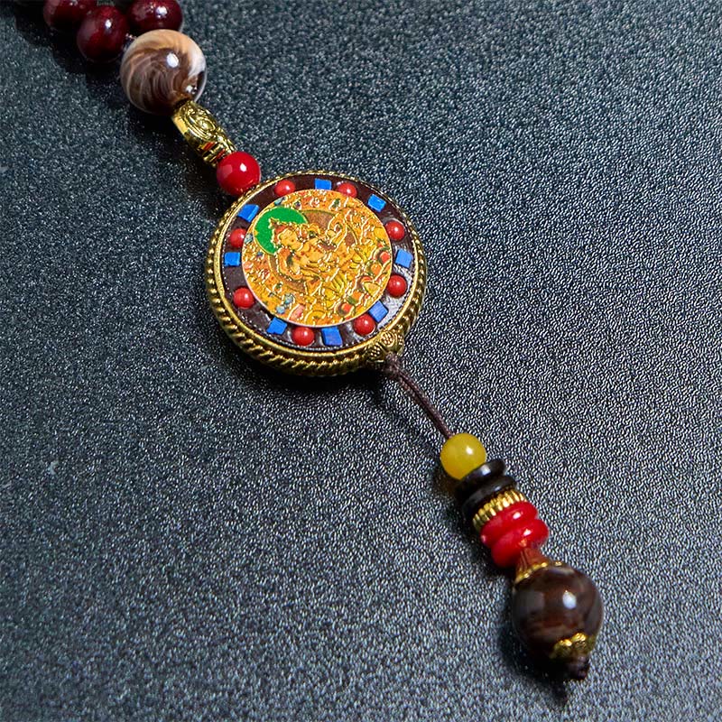 Nimara Ritual Tibetan Handmade Wood Beads Om Mani Padme Hum Samantabhadra Bodhisattva Purity Necklace Pendant