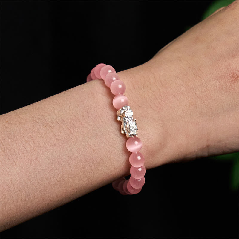Nimara Ritual Natural Cat's Eye Beads 990 Sterling Silver Pixiu Positive Bracelet