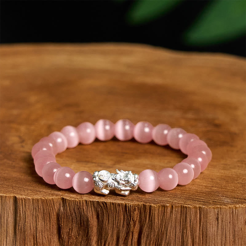 Nimara Ritual Natural Cat's Eye Beads 990 Sterling Silver Pixiu Positive Bracelet