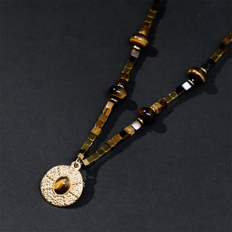 Nimara Ritual Natural Tiger Eye Square Protection Titanium Steel Necklace Pendant