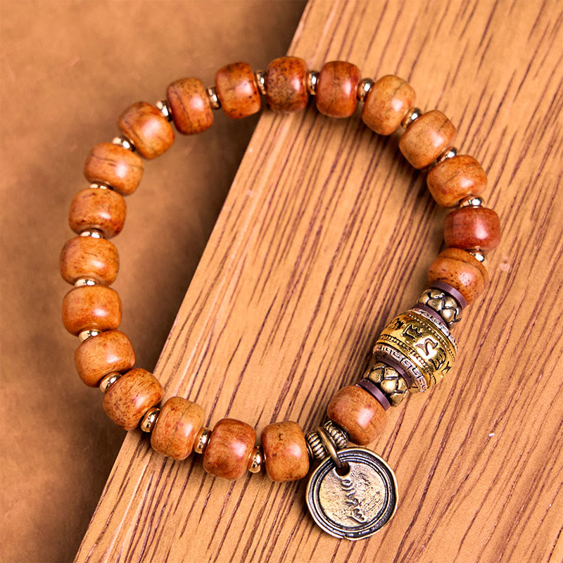 Nimara Ritual Natural Tibetan Camel Bone Barrel Beads OM Sanskrit Luck Protection Bracelet