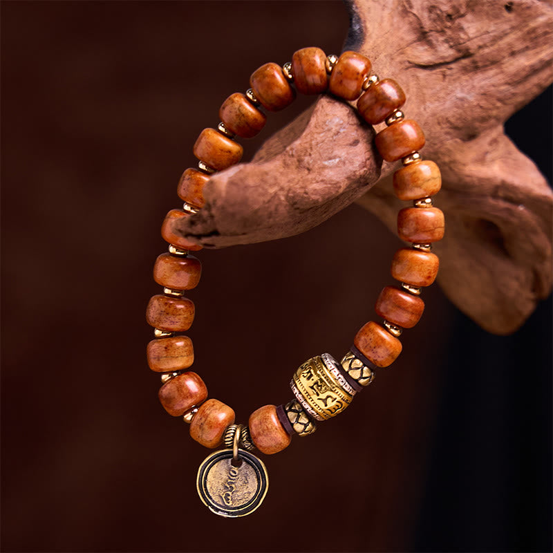 Nimara Ritual Natural Tibetan Camel Bone Barrel Beads OM Sanskrit Luck Protection Bracelet