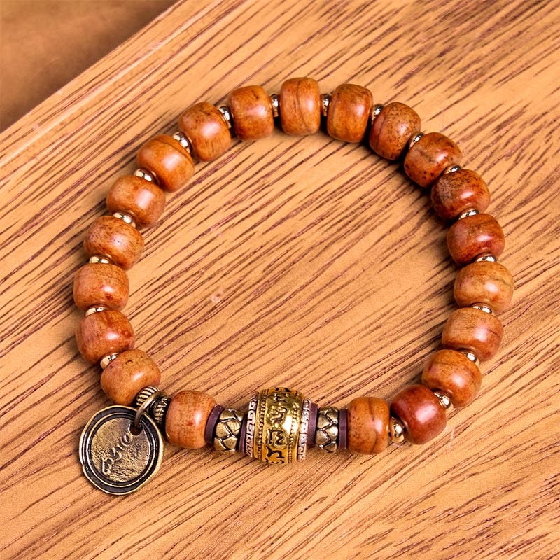 Nimara Ritual Natural Tibetan Camel Bone Barrel Beads OM Sanskrit Luck Protection Bracelet