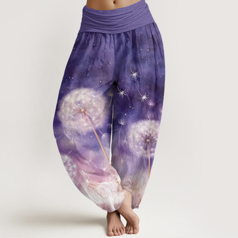 Nimara Ritual Cotton Casual Dandelion Pattern Women's Elastic Waist Harem Pants