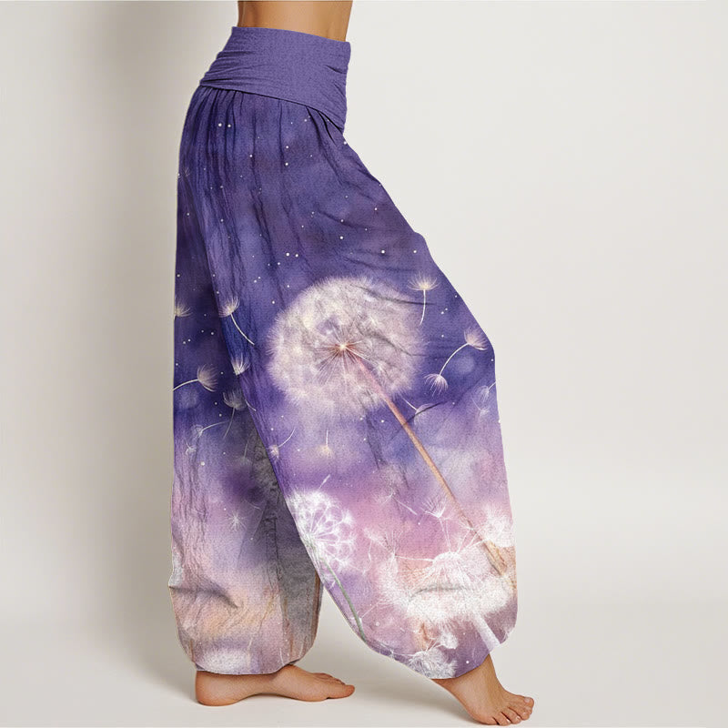 Nimara Ritual Cotton Casual Dandelion Pattern Women's Elastic Waist Harem Pants