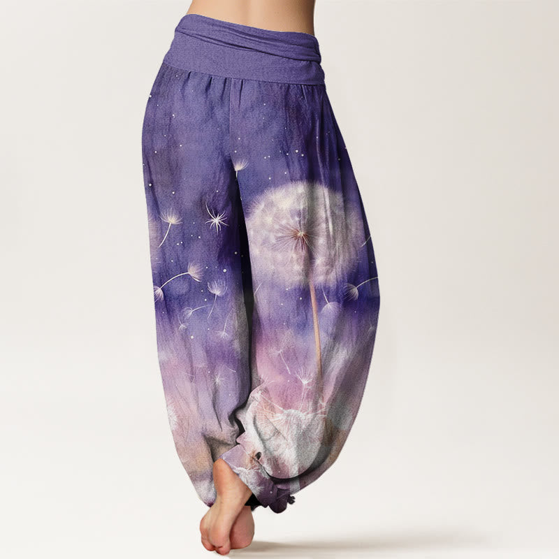 Nimara Ritual Cotton Casual Dandelion Pattern Women's Elastic Waist Harem Pants