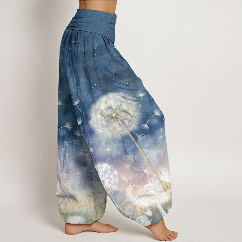 Nimara Ritual Cotton Casual Dandelion Pattern Women's Elastic Waist Harem Pants
