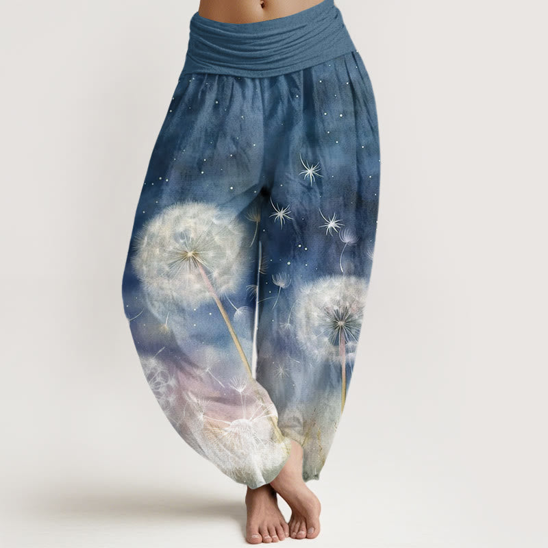 Nimara Ritual Cotton Casual Dandelion Pattern Women's Elastic Waist Harem Pants
