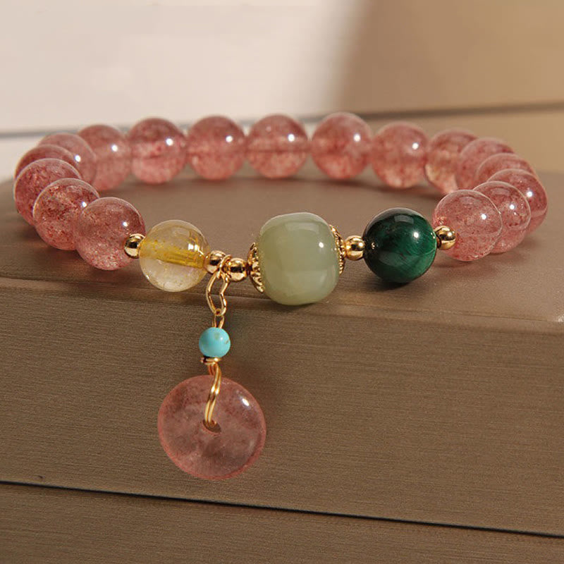 Nimara Ritual Natural Strawberry Quartz Peace Buckle Jade Positive Bracelet