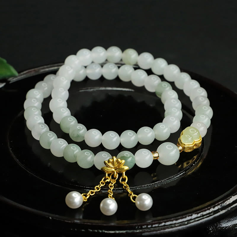 Nimara Ritual Natural Tianshan Jade Lotus Gourd Double Circle Prosperity Bracelet