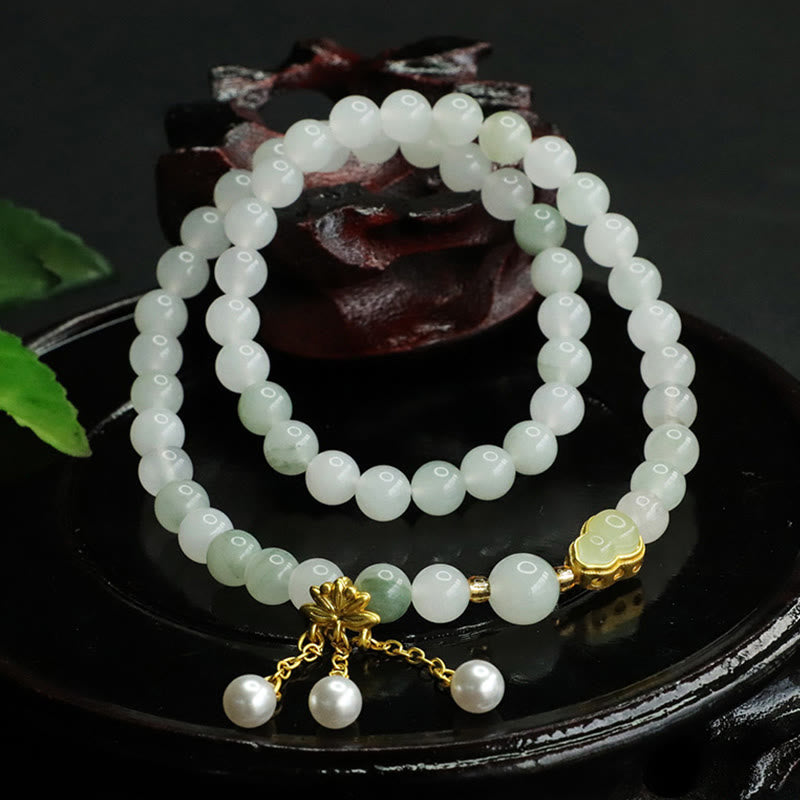 Nimara Ritual Natural Tianshan Jade Lotus Gourd Double Circle Prosperity Bracelet
