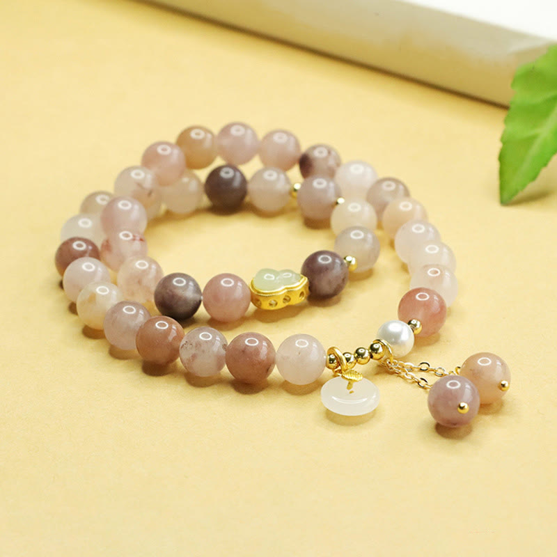 Nimara Ritual Natural Golden Silk Jade Double Layer Gourd Peace Buckle Luck Bracelet
