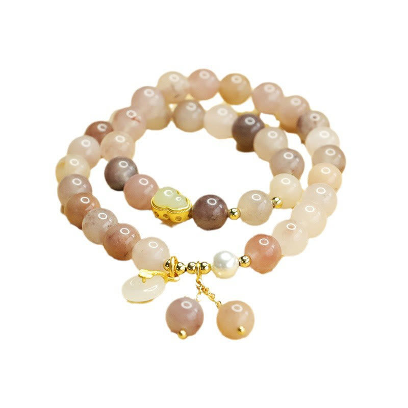 Nimara Ritual Natural Golden Silk Jade Double Layer Gourd Peace Buckle Luck Bracelet