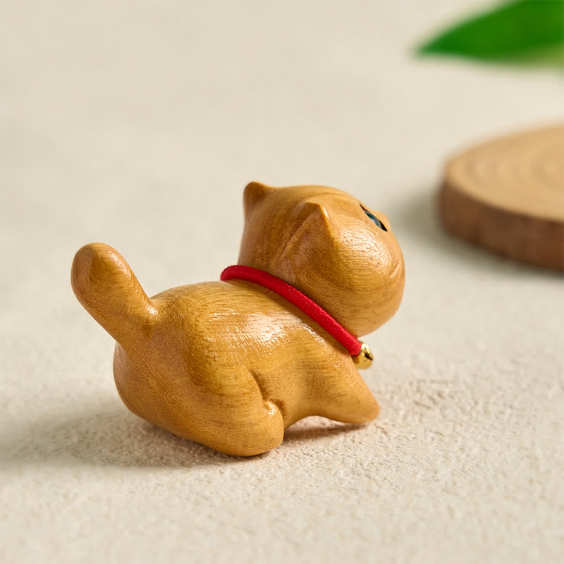 Nimara Ritual Mini Sandalwood Carved Lucky Confident Cat Healing Decoration