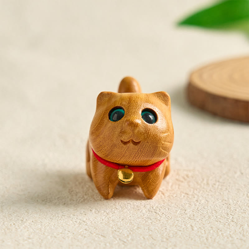 Nimara Ritual Mini Sandalwood Carved Lucky Confident Cat Healing Decoration