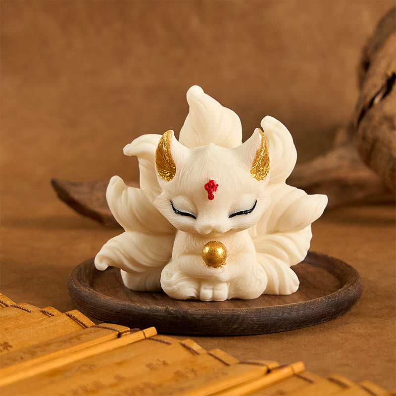 Nimara Ritual Small Nine Tailed Fox Carved Ivory Fruit Support Home Decoration