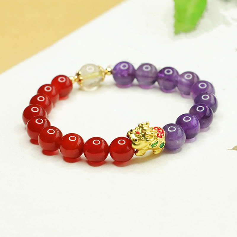 Nimara Ritual Natural Amethyst Red Agate Pi Xiu Balance Bracelet