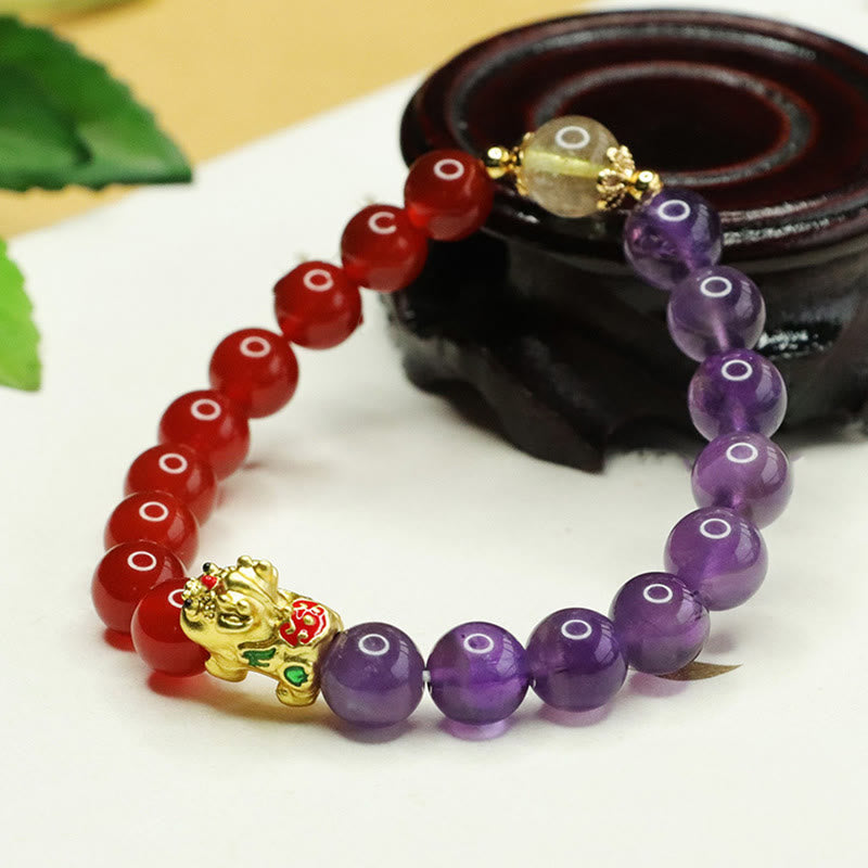 Nimara Ritual Natural Amethyst Red Agate Pi Xiu Balance Bracelet
