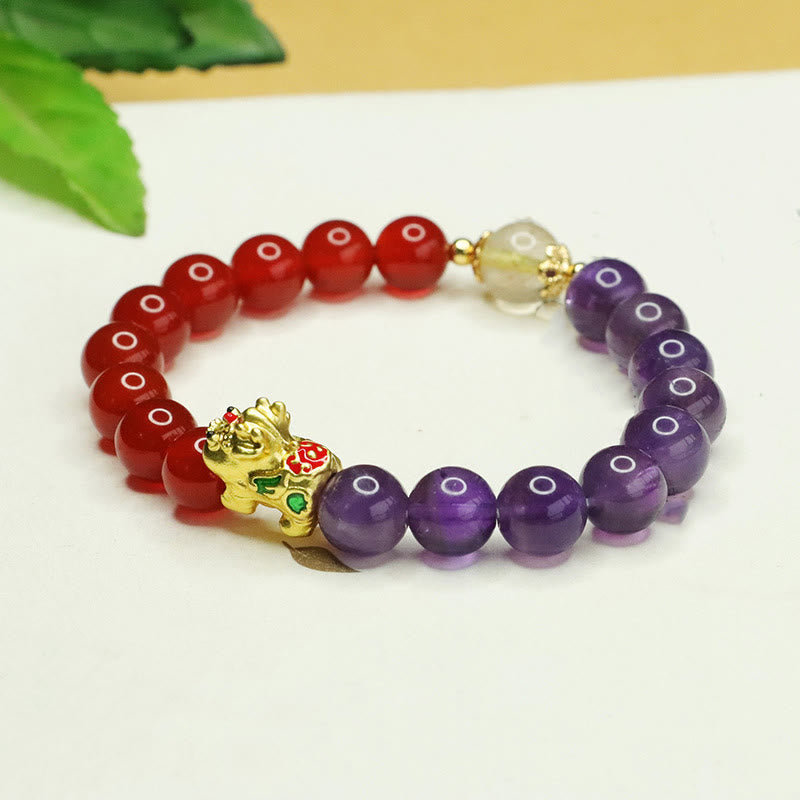 Nimara Ritual Natural Amethyst Red Agate Pi Xiu Balance Bracelet