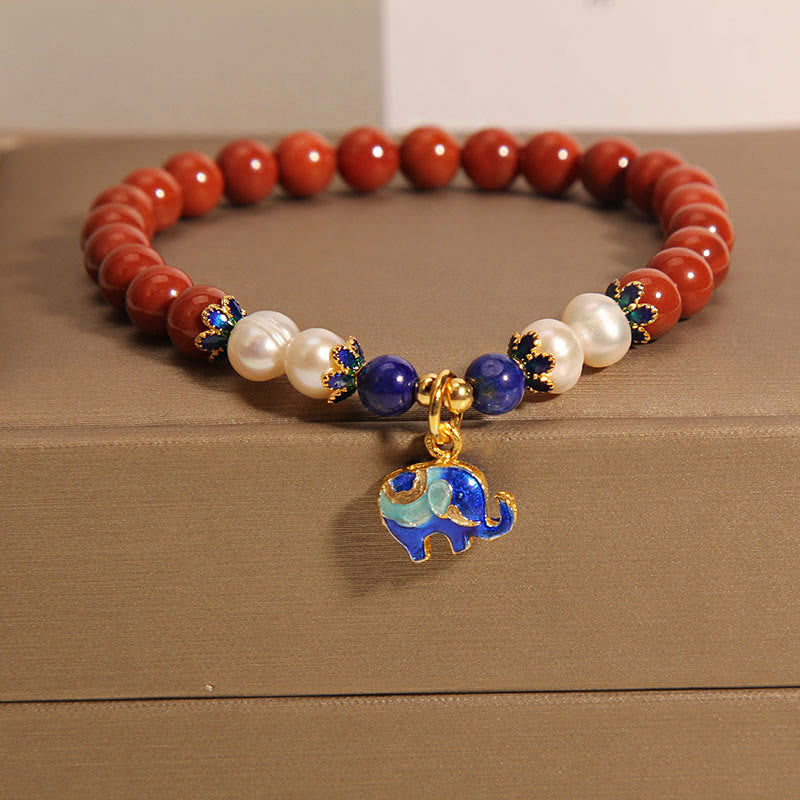 Nimara Ritual Natural South Red Agate Pearl Peace Lock Charm Positive Bracelet