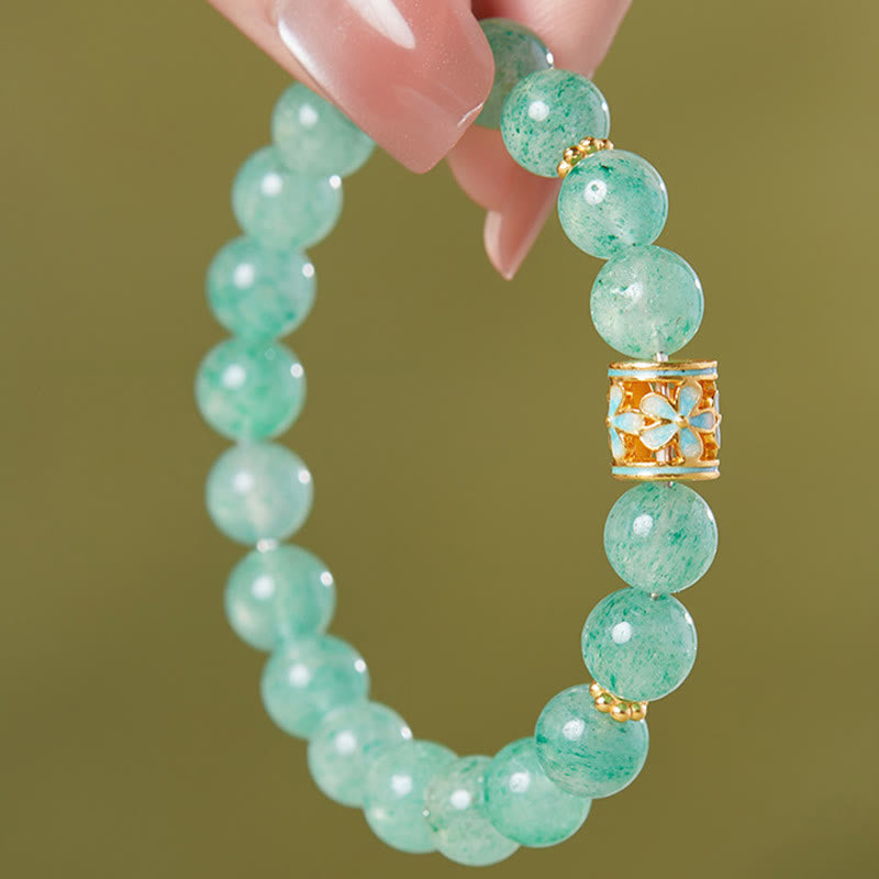 Nimara Ritual 925 Sterling Silver Green Strawberry Quartz Flower Calm Bracelet