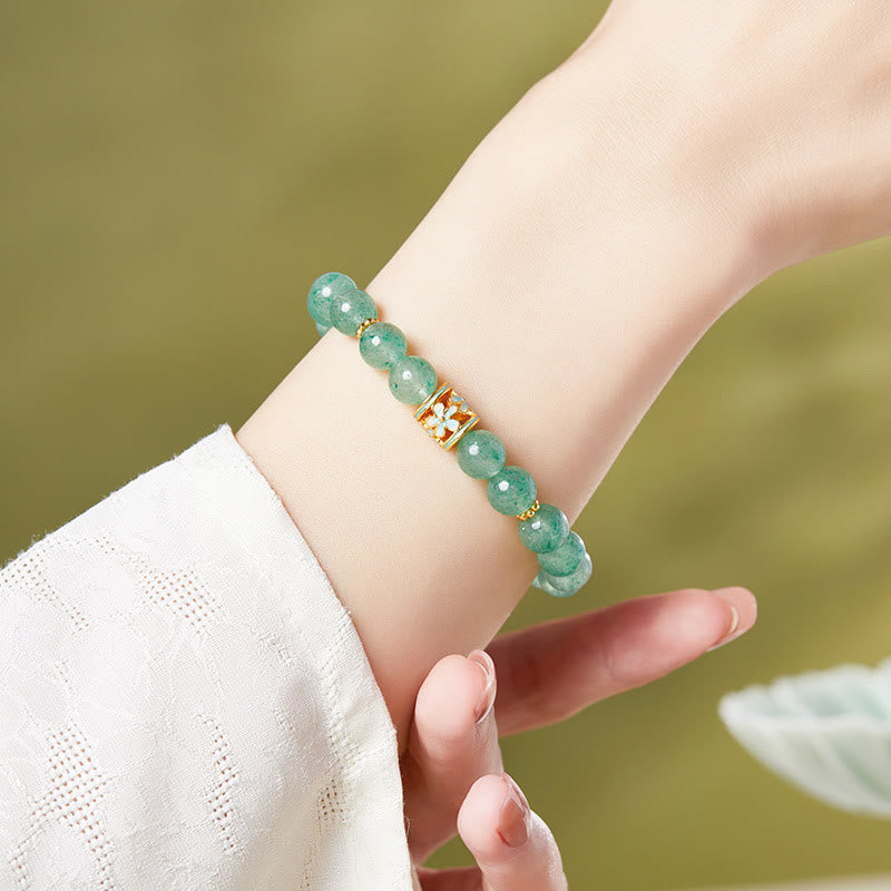 Nimara Ritual 925 Sterling Silver Green Strawberry Quartz Flower Calm Bracelet