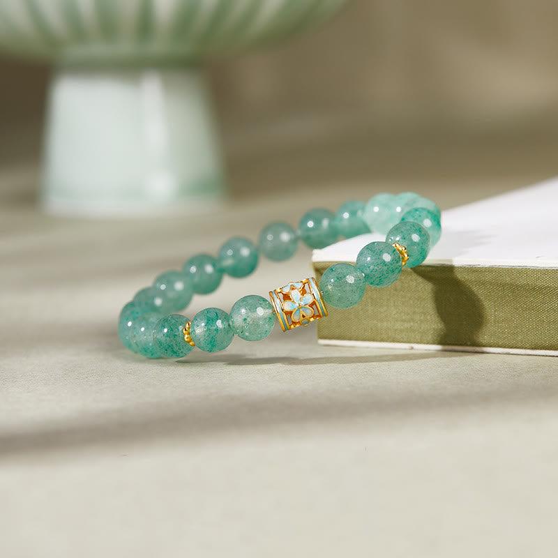 Nimara Ritual 925 Sterling Silver Green Strawberry Quartz Flower Calm Bracelet