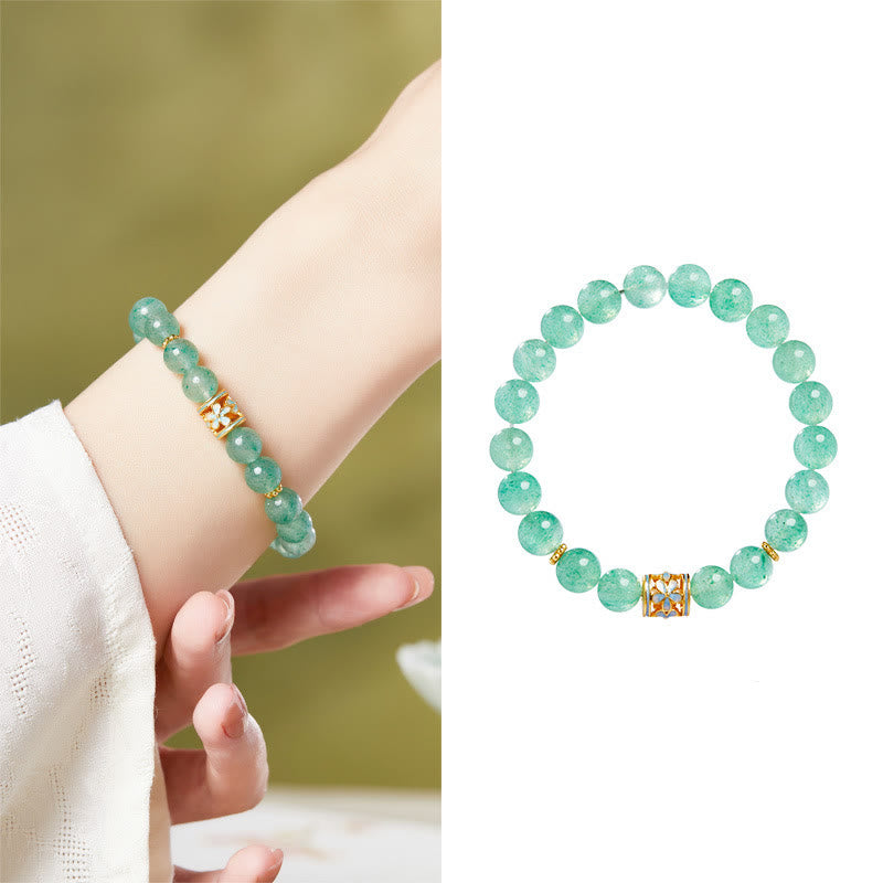 Nimara Ritual 925 Sterling Silver Green Strawberry Quartz Flower Calm Bracelet