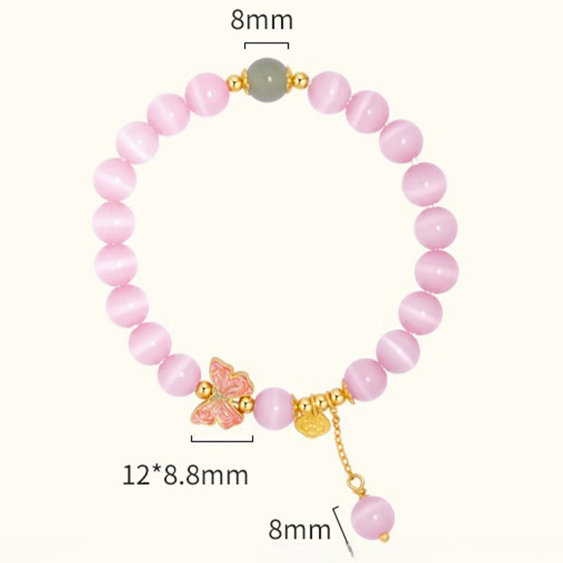 Nimara Ritual 925 Sterling Silver Cat's Eye Hetian Jade Butterfly Peace Lock Charm Peace Bracelet