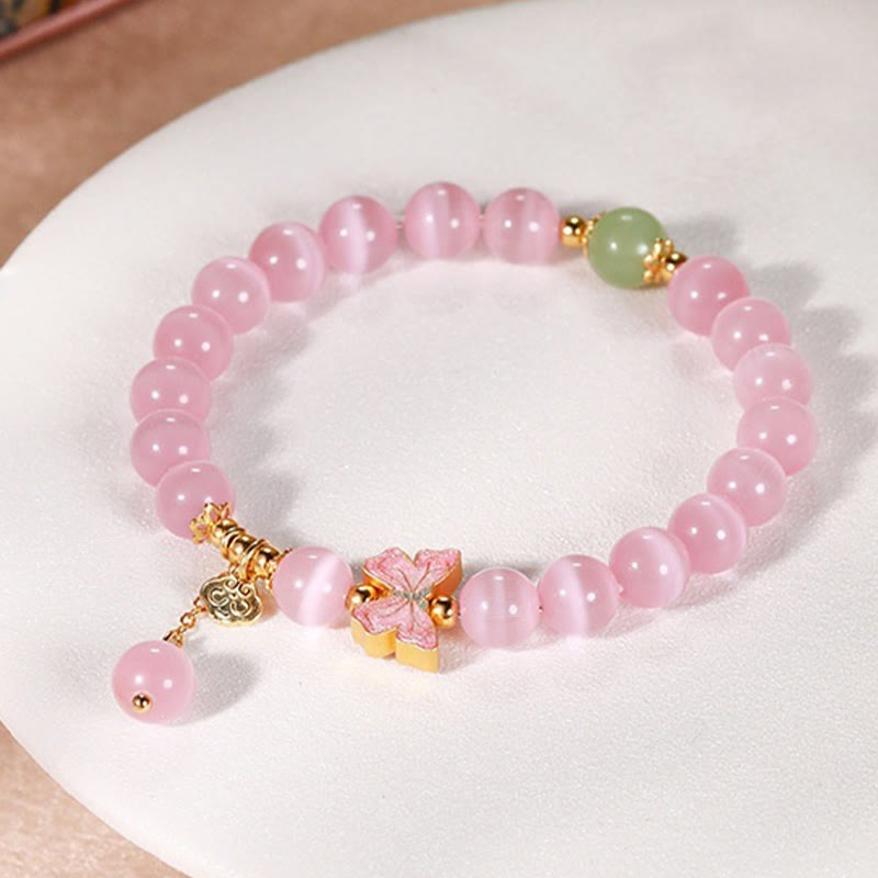 Nimara Ritual 925 Sterling Silver Cat's Eye Hetian Jade Butterfly Peace Lock Charm Peace Bracelet