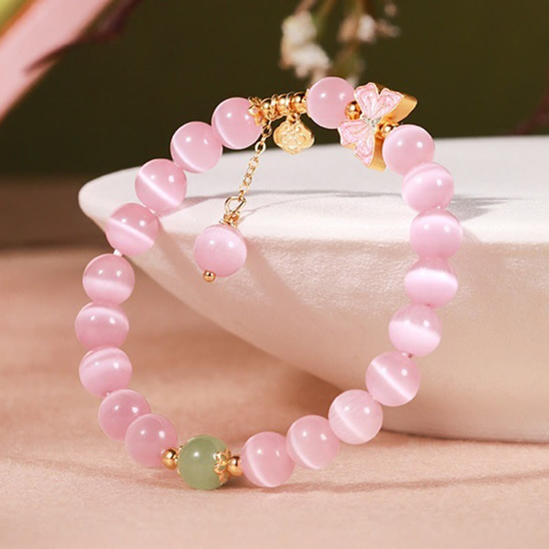 Nimara Ritual 925 Sterling Silver Cat's Eye Hetian Jade Butterfly Peace Lock Charm Peace Bracelet