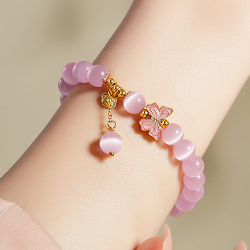 Nimara Ritual 925 Sterling Silver Cat's Eye Hetian Jade Butterfly Peace Lock Charm Peace Bracelet
